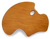 Ergonomisch houten palet 40x52 cm. schilderen met rechterhand -palet vasthouden met LINKERHAND